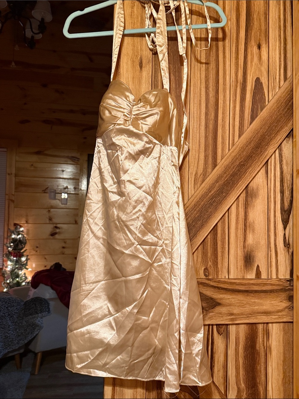 Halter Satin Prom Dress in Champagne